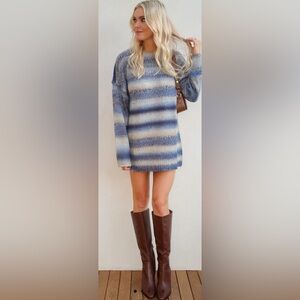 NWOT Show Me Your MuMu Canyon Striped Blue Sweater Dress